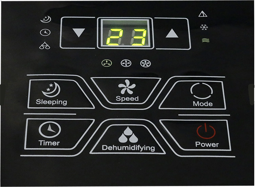 Bedienfeld der mobilen Klimaanlage Emerio von Lidl im Test